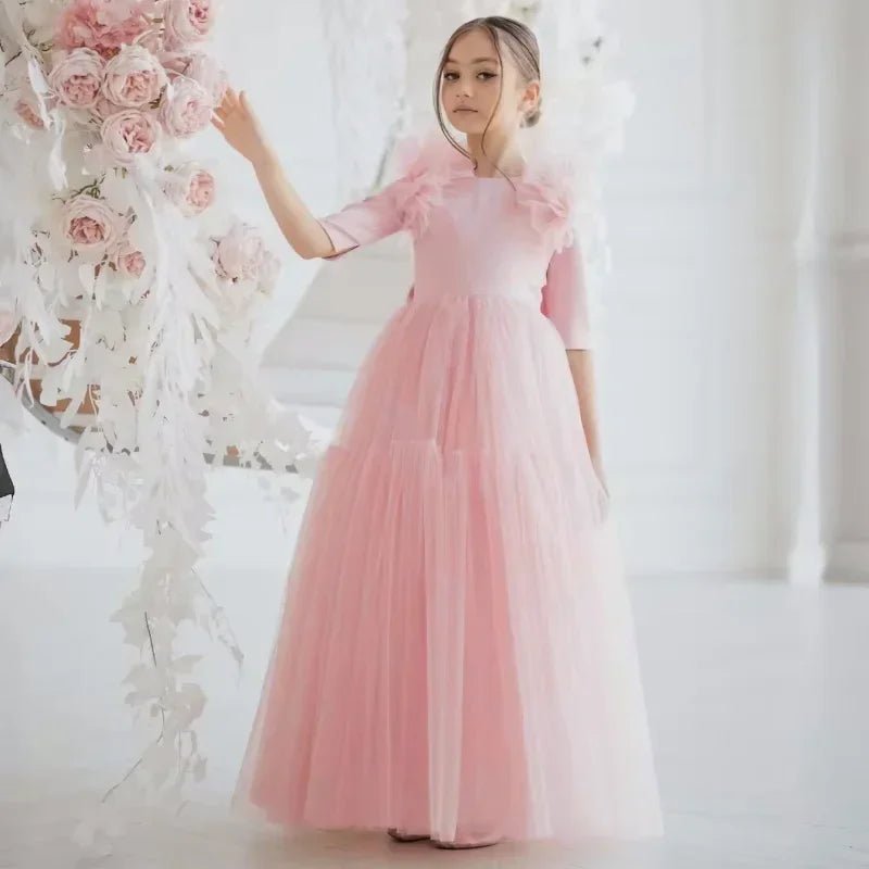 Half-Sleeve Tulle Flower Girl Dress - Luzilly Bridal & Apparel