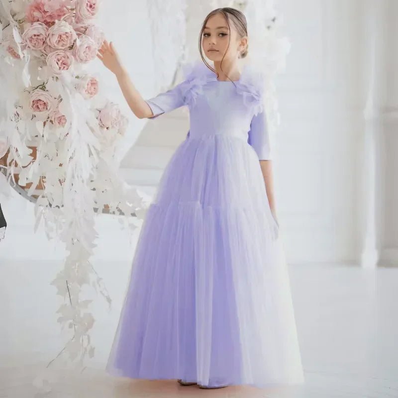 Half-Sleeve Tulle Flower Girl Dress - Luzilly Bridal & Apparel