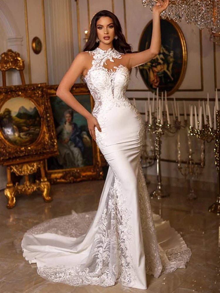 Halter Neck Backless Mermaid Wedding Dress - Luzilly Bridal & Apparel