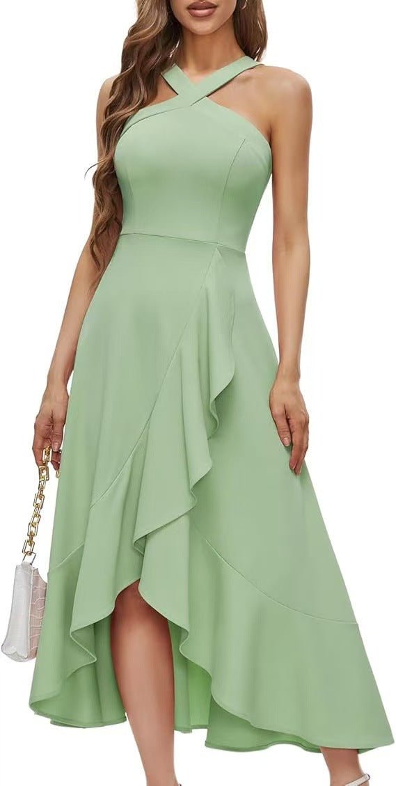 Halter Neck Ruffled Chiffon Bridesmaid Dress - Luzilly Bridal & Apparel