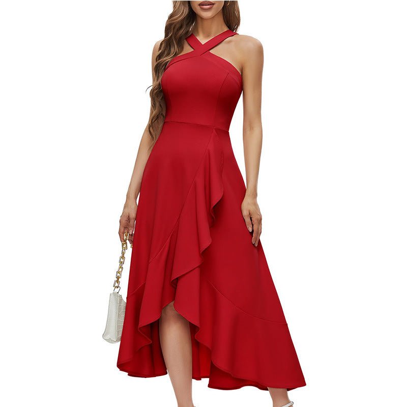 Halter Neck Ruffled Chiffon Bridesmaid Dress - Luzilly Bridal & Apparel