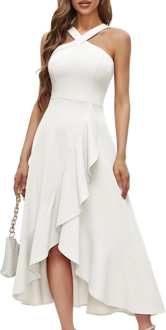 Halter Neck Ruffled Chiffon Bridesmaid Dress - Luzilly Bridal & Apparel