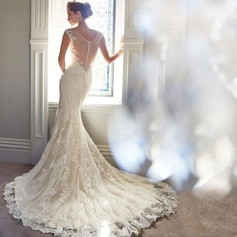 Halter Shimmering Mermaid Wedding Dress - Luzilly Bridal & Apparel