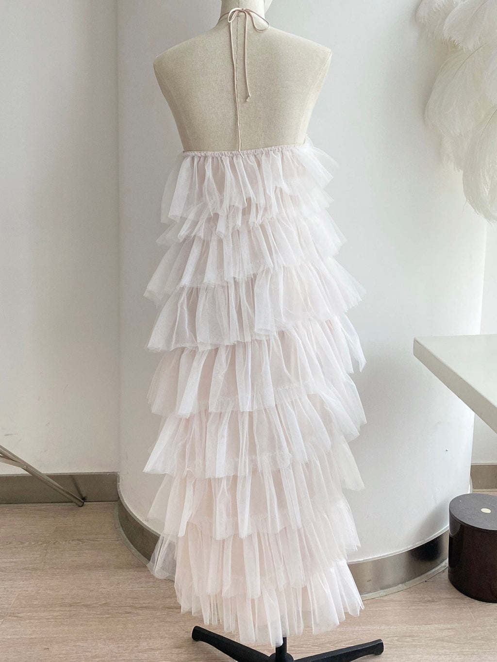Haltered Sliding Ruffle Layered Hem fit and flare tutu ankle length tulle prom dress - Luzilly Bridal & Apparel