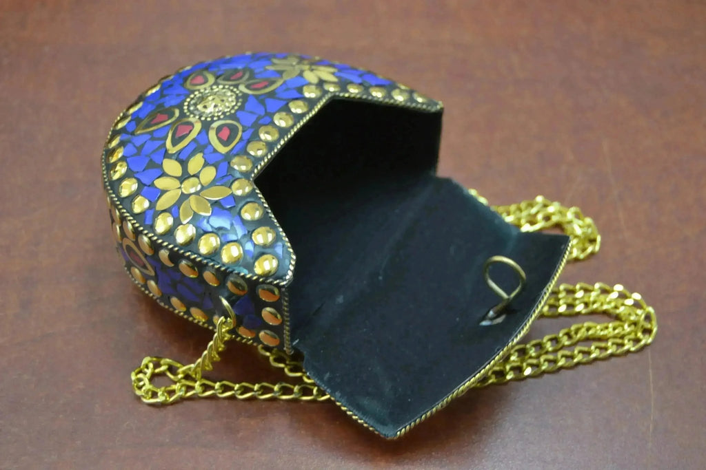 Handmade Blue Shell Brass Evening Purse - Luzilly Bridal & Apparel