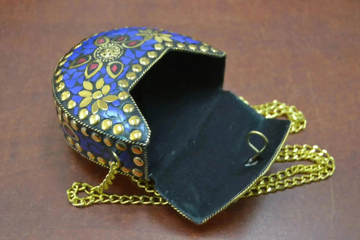 Handmade Blue Shell Brass Evening Purse - Luzilly Bridal & Apparel