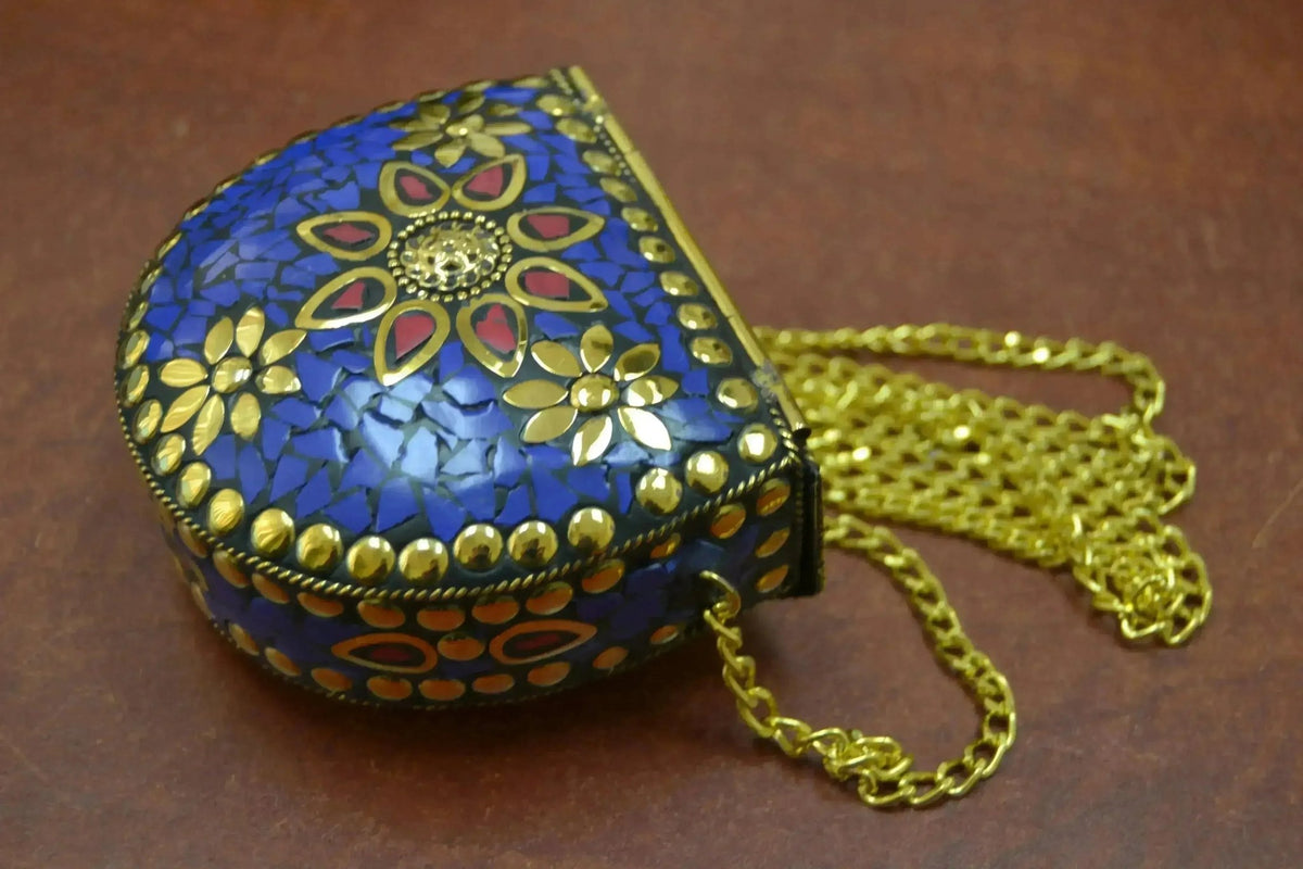 Handmade Blue Shell Brass Evening Purse - Luzilly Bridal & Apparel