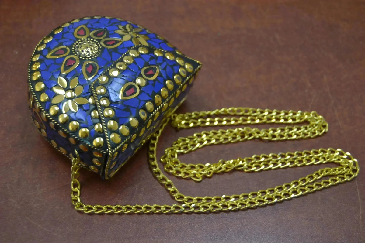 Handmade Blue Shell Brass Evening Purse - Luzilly Bridal & Apparel