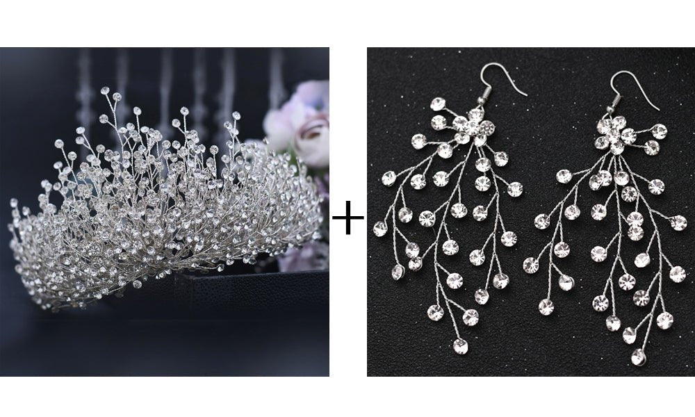 Handmade Crystal Bridal Crown and Set - Luzilly Bridal & Apparel