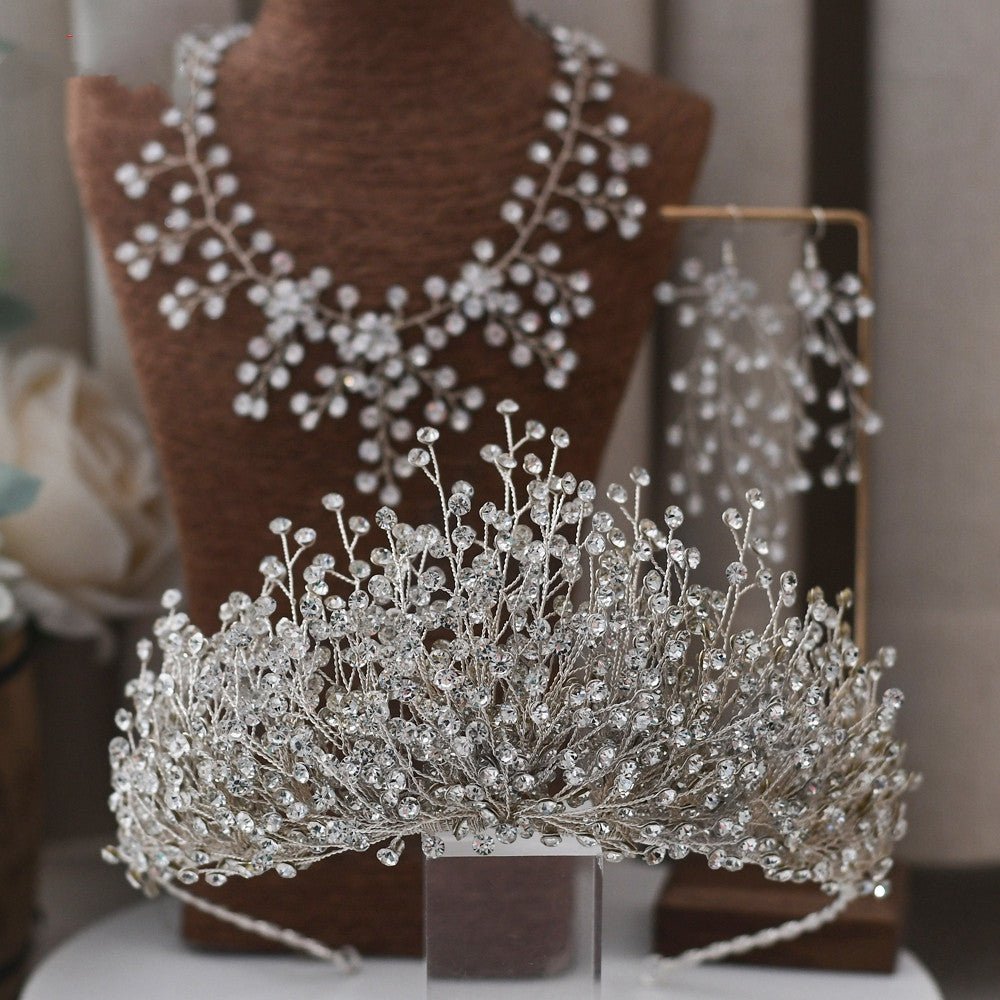 Handmade Crystal Bridal Crown and Set - Luzilly Bridal & Apparel
