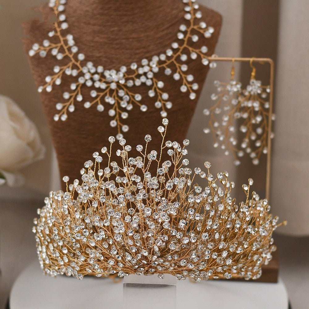 Handmade Crystal Bridal Crown and Set - Luzilly Bridal & Apparel