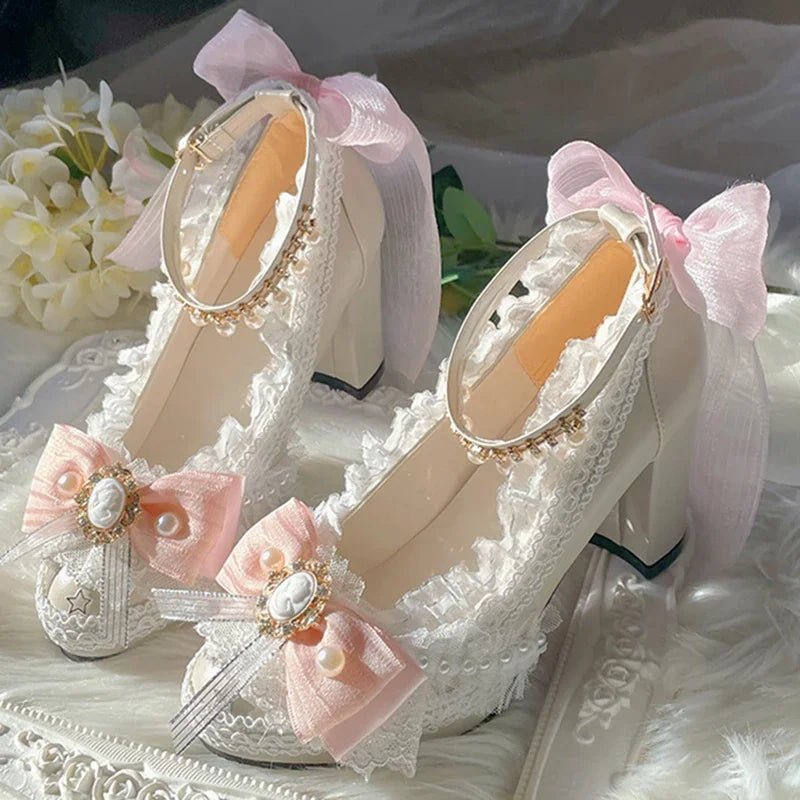 Handmade Feather & Pearl Bow Bridal Heels - Luzilly Bridal & Apparel