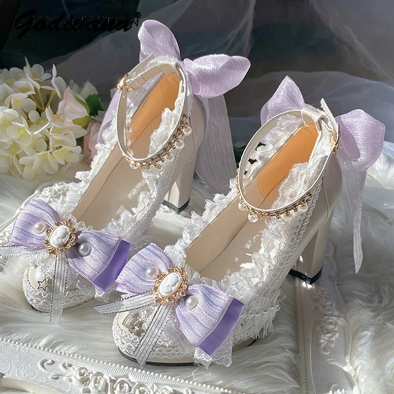Handmade Feather & Pearl Bow Bridal Heels - Luzilly Bridal & Apparel