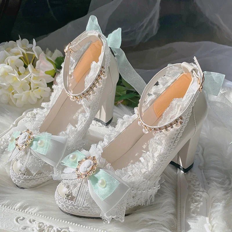 Handmade Feather & Pearl Bow Bridal Heels - Luzilly Bridal & Apparel