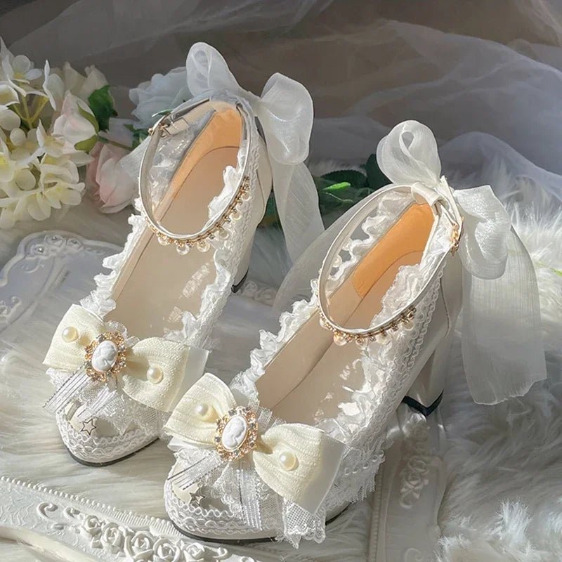 Handmade Feather & Pearl Bow Bridal Heels - Luzilly Bridal & Apparel