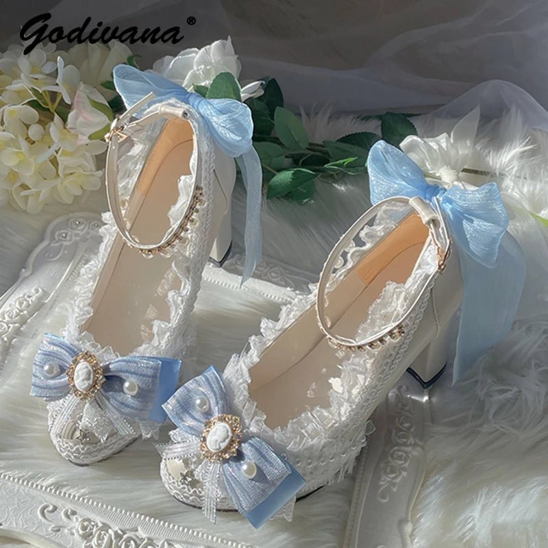 Handmade Feather & Pearl Bow Bridal Heels - Luzilly Bridal & Apparel