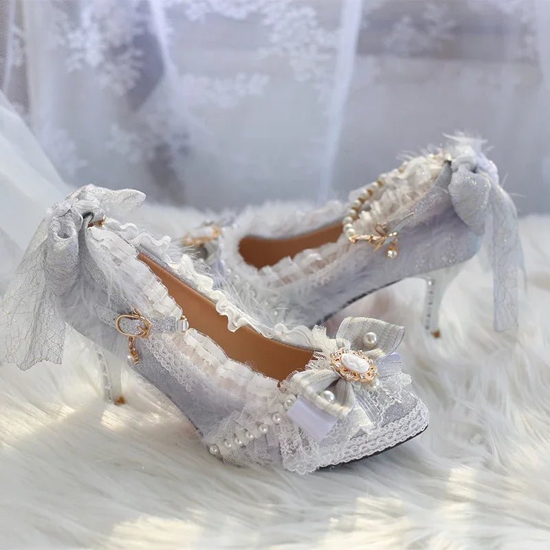 Handmade Feather & Pearl Bow Bridal Heels - Luzilly Bridal & Apparel