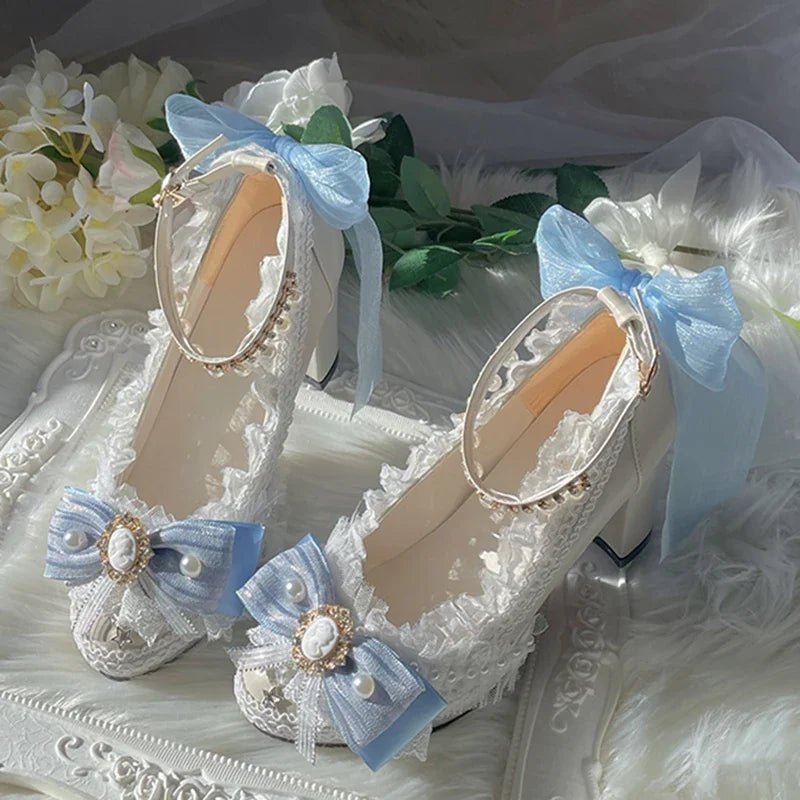 Handmade Feather & Pearl Bow Bridal Heels - Luzilly Bridal & Apparel