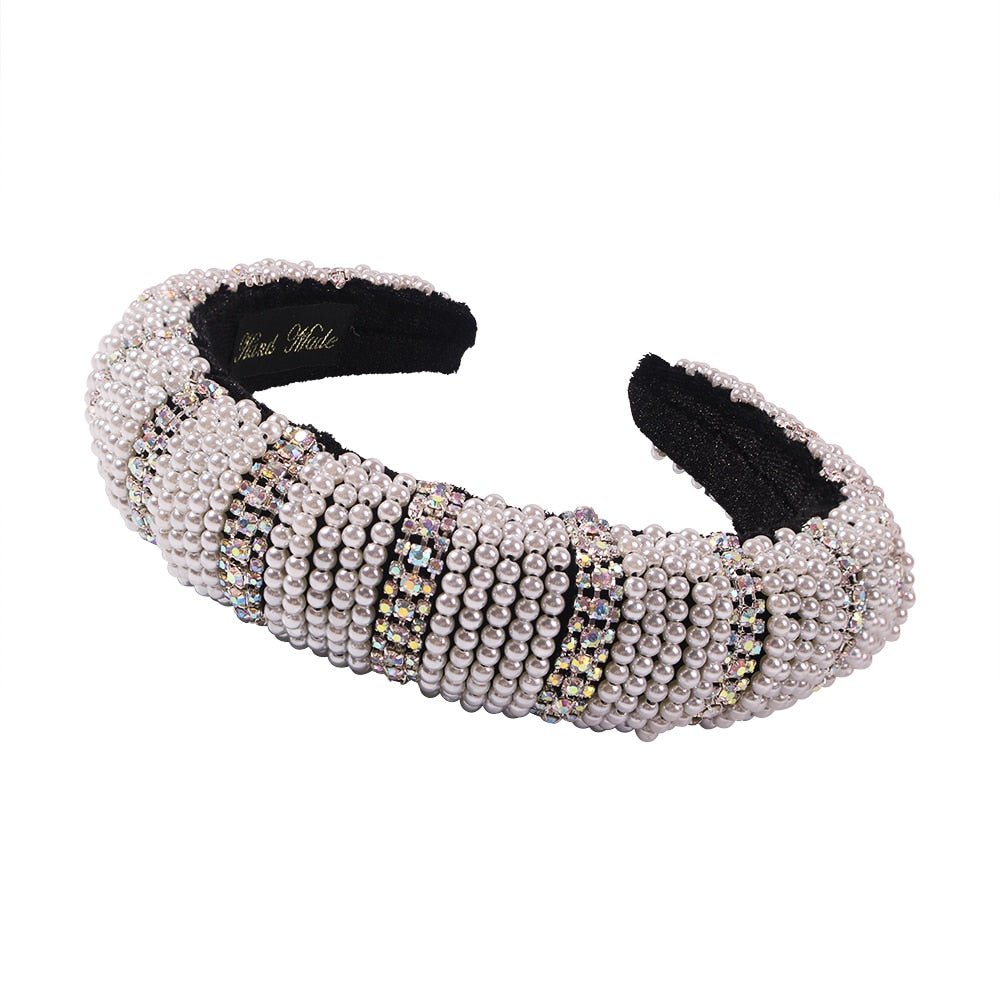 Handmade Imitation Pearl Hairband Women Elegant White Full Pearl Beads Headband Bridal Crown Hair Hoop Hair Accessories Wedding - Luzilly Bridal & Apparel