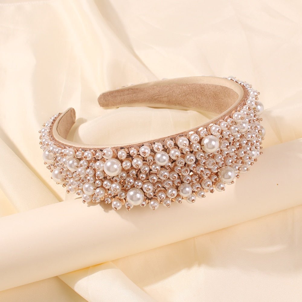 Handmade Imitation Pearl Hairband Women Elegant White Full Pearl Beads Headband Bridal Crown Hair Hoop Hair Accessories Wedding - Luzilly Bridal & Apparel
