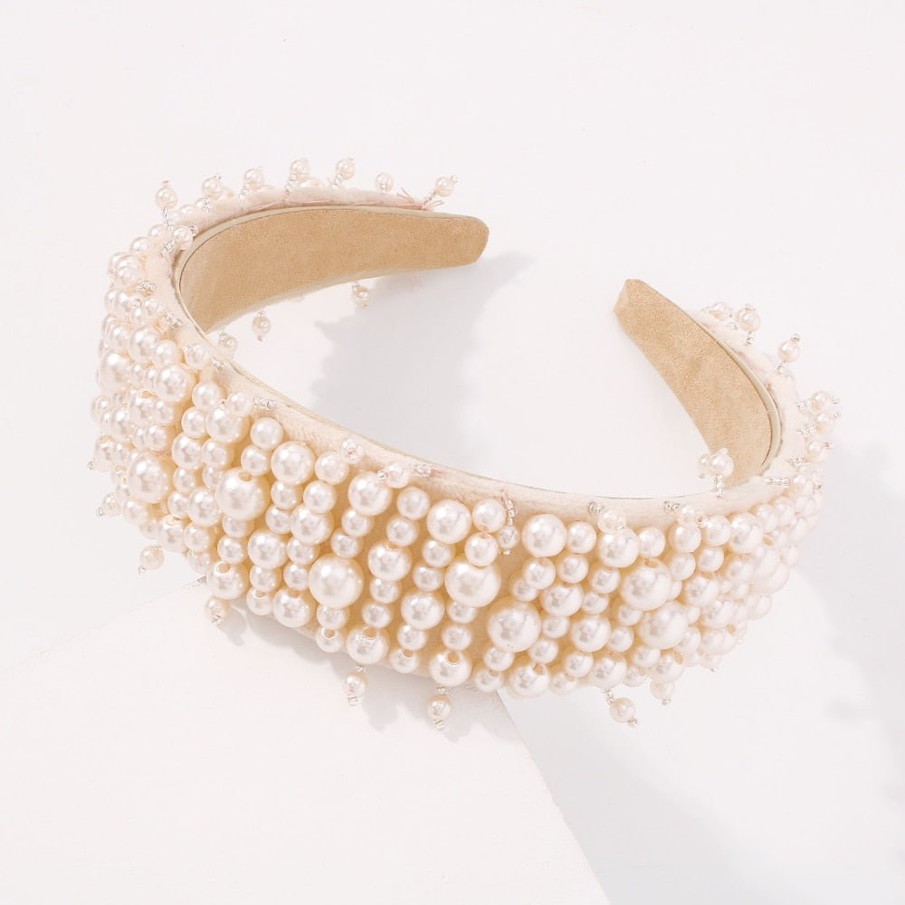 Handmade Imitation Pearl Hairband Women Elegant White Full Pearl Beads Headband Bridal Crown Hair Hoop Hair Accessories Wedding - Luzilly Bridal & Apparel