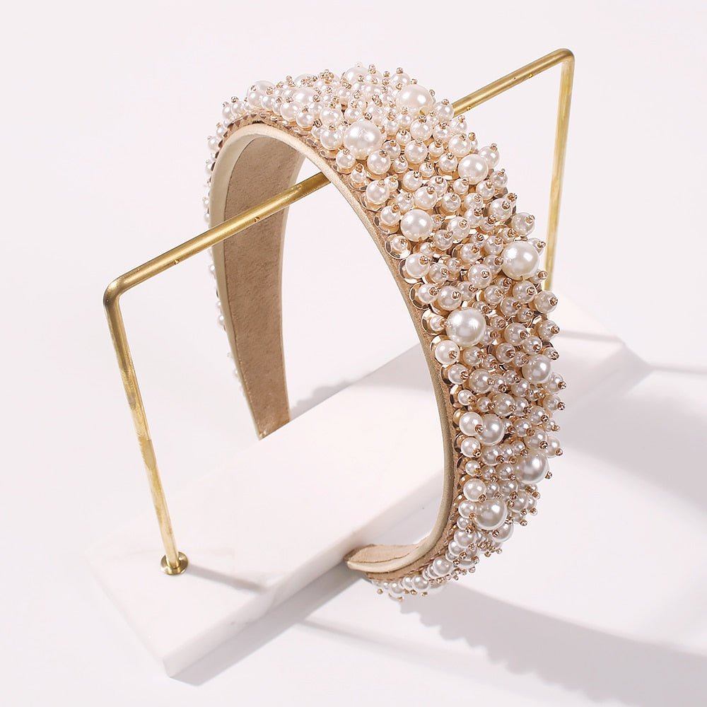 Handmade Imitation Pearl Hairband Women Elegant White Full Pearl Beads Headband Bridal Crown Hair Hoop Hair Accessories Wedding - Luzilly Bridal & Apparel