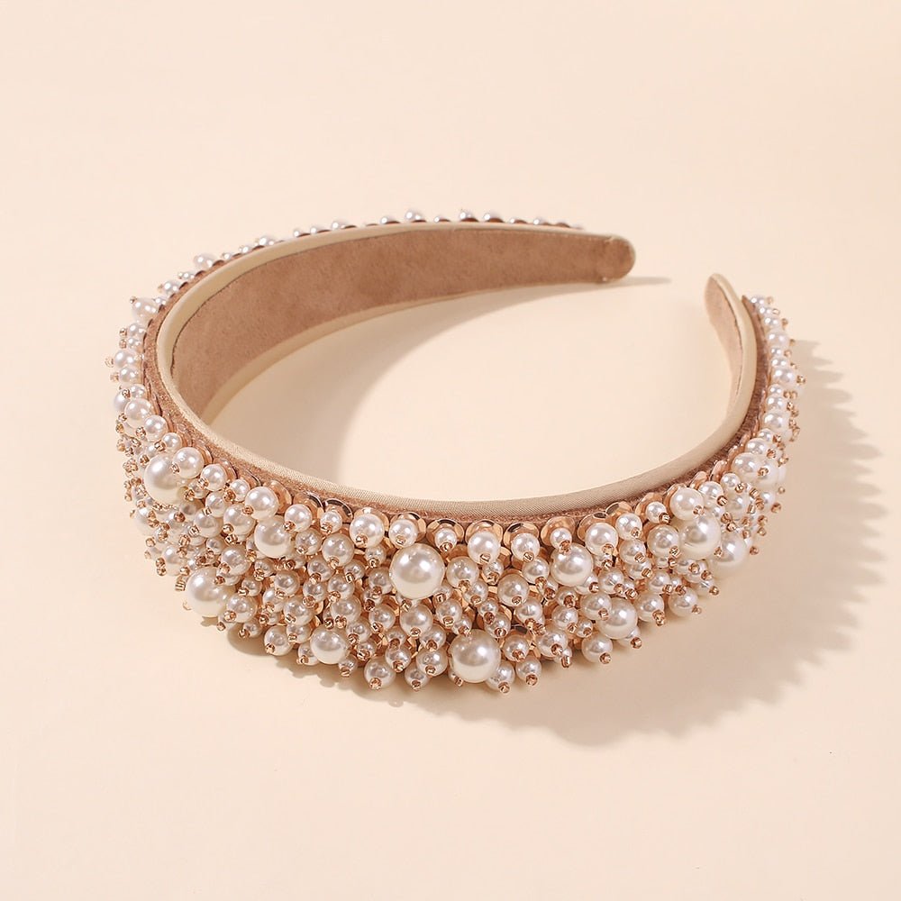 Handmade Imitation Pearl Hairband Women Elegant White Full Pearl Beads Headband Bridal Crown Hair Hoop Hair Accessories Wedding - Luzilly Bridal & Apparel