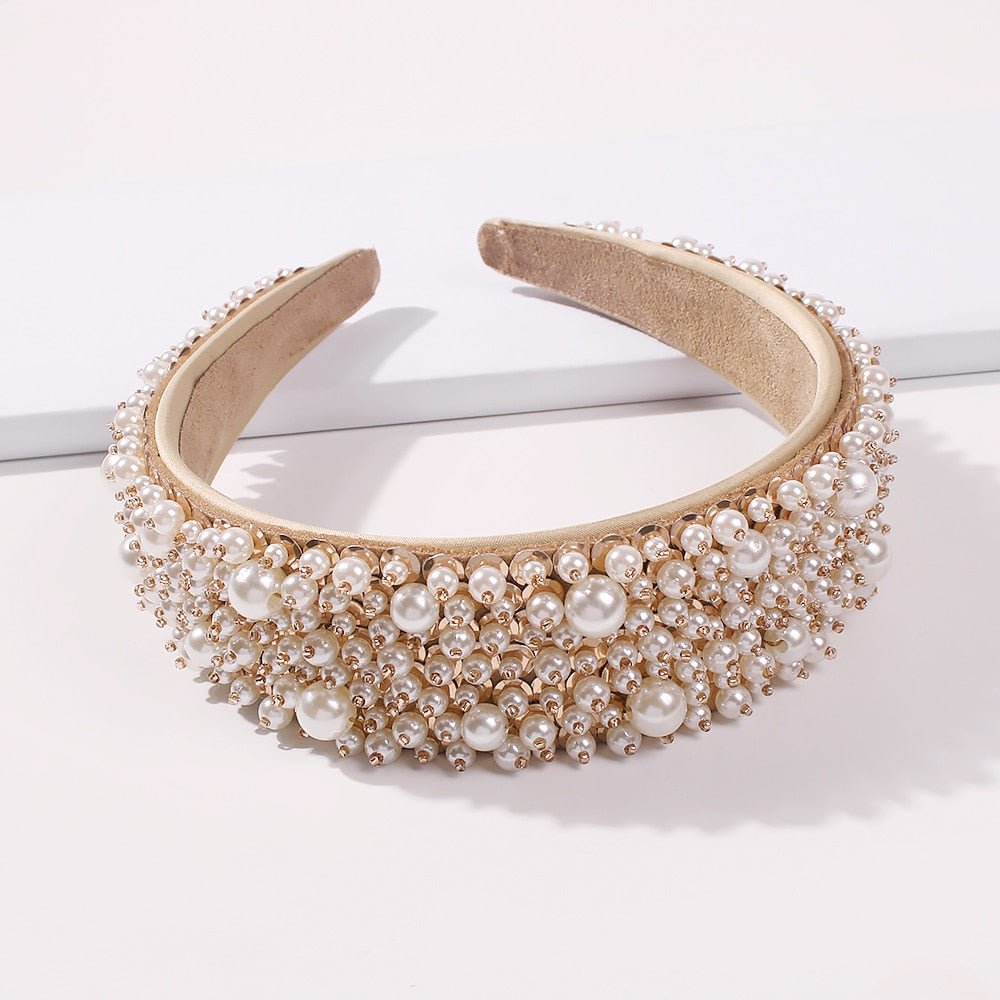 Handmade Imitation Pearl Hairband Women Elegant White Full Pearl Beads Headband Bridal Crown Hair Hoop Hair Accessories Wedding - Luzilly Bridal & Apparel