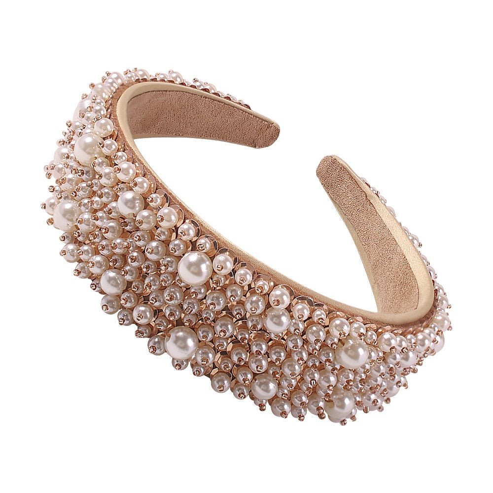 Handmade Imitation Pearl Hairband Women Elegant White Full Pearl Beads Headband Bridal Crown Hair Hoop Hair Accessories Wedding - Luzilly Bridal & Apparel