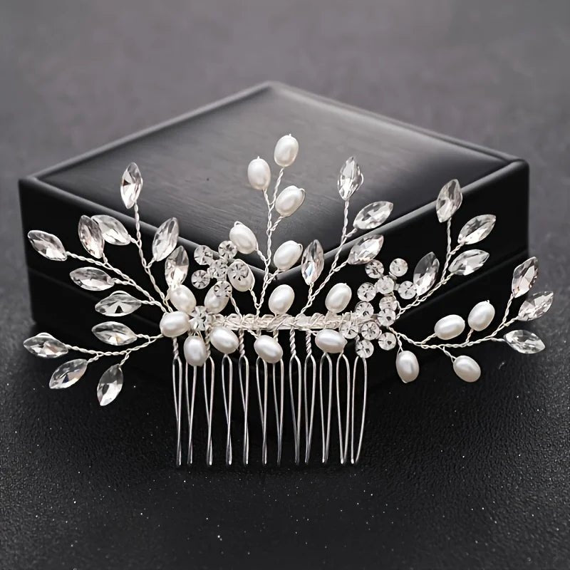 Handmade Pearl Leaf & Rhinestone Bridal Hair Comb - Luzilly Bridal & Apparel