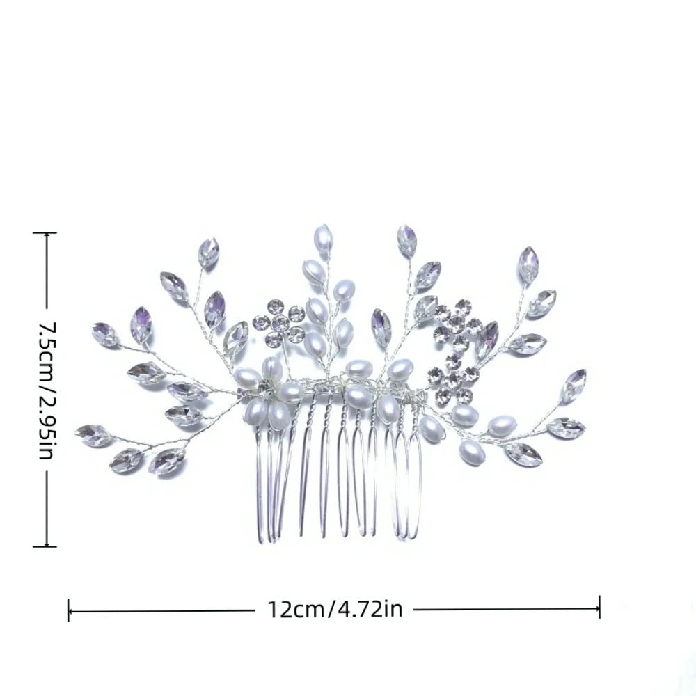 Handmade Pearl Leaf & Rhinestone Bridal Hair Comb - Luzilly Bridal & Apparel