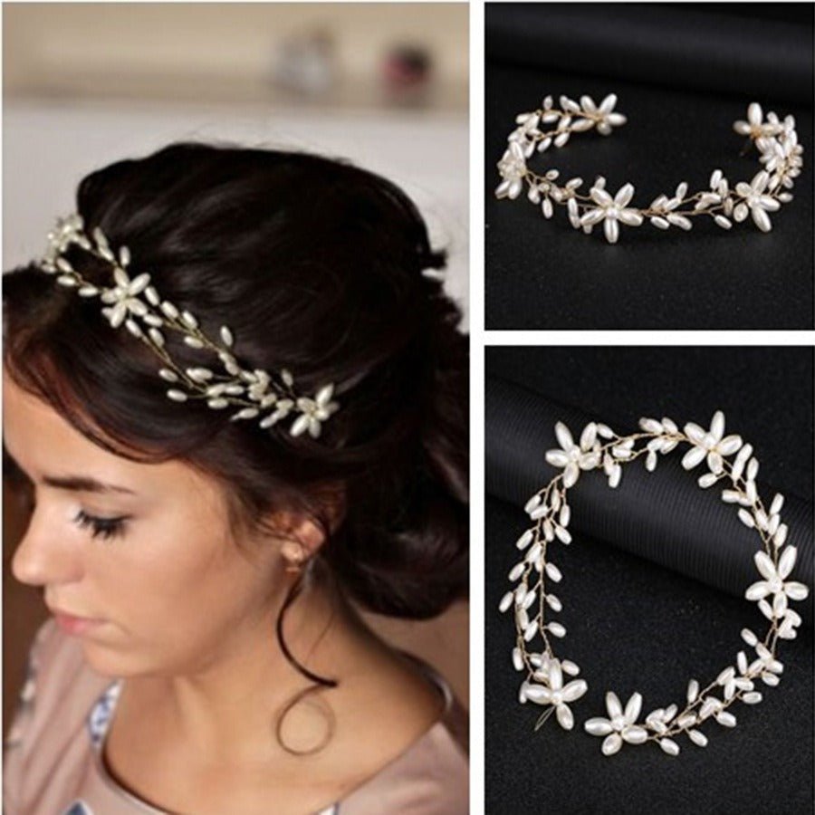 Handmade pearl twisted bead headwear wedding dress bride's hair accessories - Luzilly Bridal & Apparel