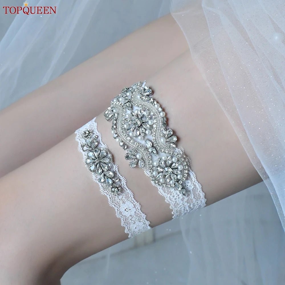 Handmade Rhinestone, Pearl, and Crystal Bridal Garter - Luzilly Bridal & Apparel