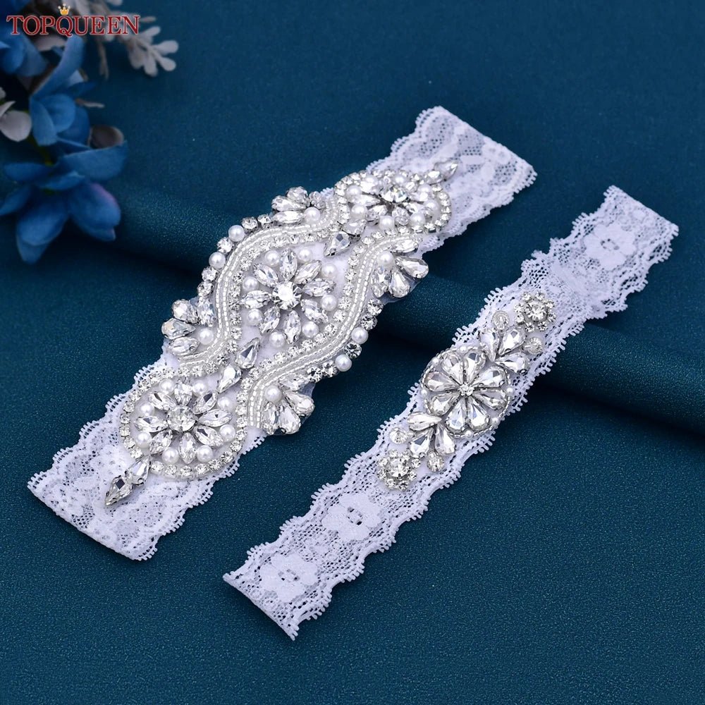 Handmade Rhinestone, Pearl, and Crystal Bridal Garter - Luzilly Bridal & Apparel