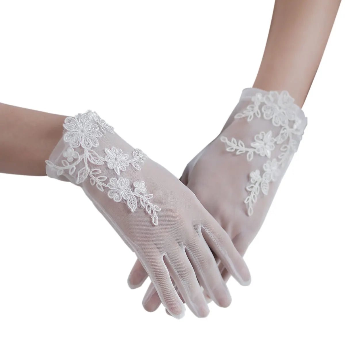Handmade Tulle Lace Appliqué Bridal Gloves - Luzilly Bridal & Apparel