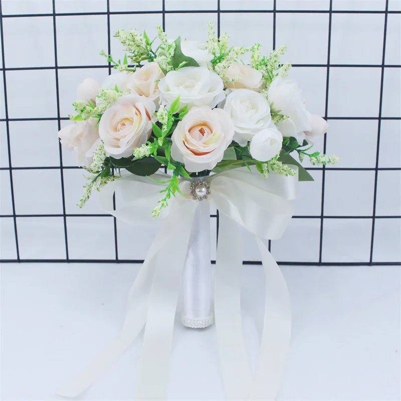 Handmade White Silk Rose Bridal Bouquet - Luzilly Bridal & Apparel