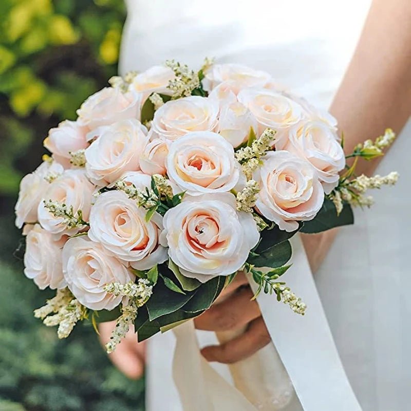 Handmade White Silk Rose Bridal Bouquet - Luzilly Bridal & Apparel