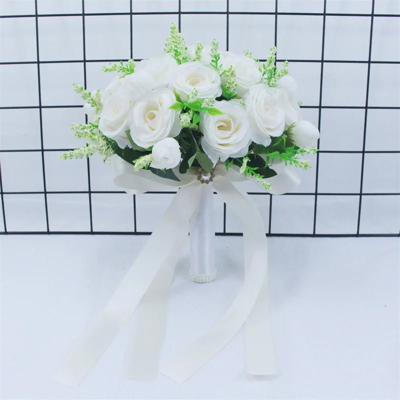 Handmade White Silk Rose Bridal Bouquet - Luzilly Bridal & Apparel