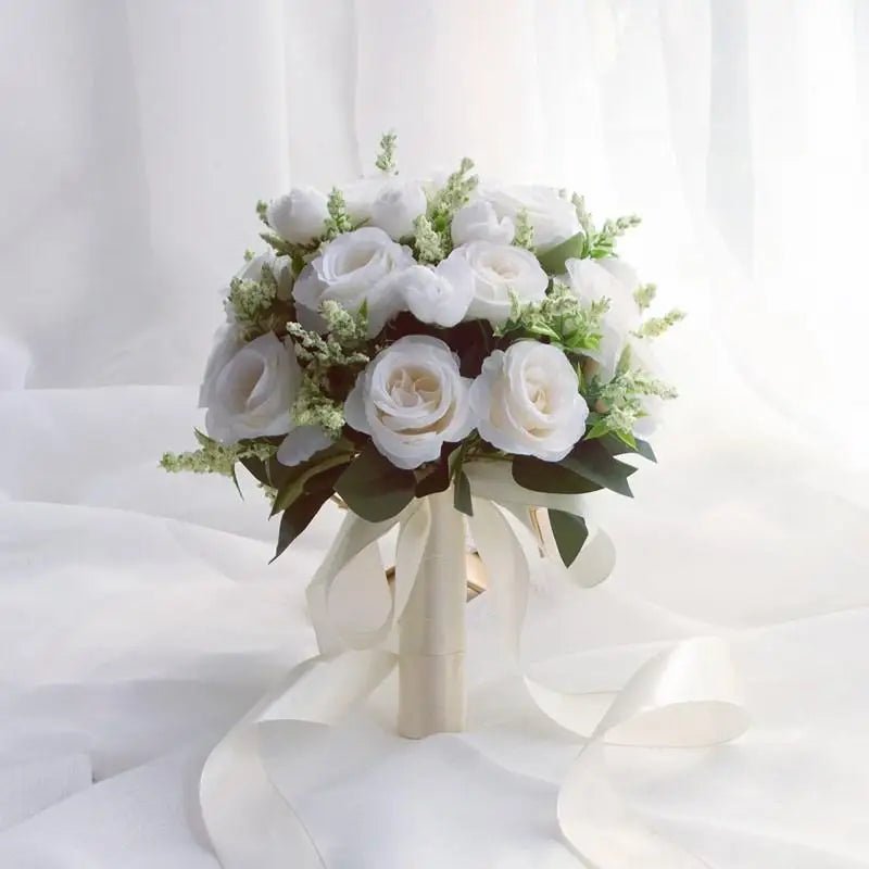 Handmade White Silk Rose Bridal Bouquet - Luzilly Bridal & Apparel