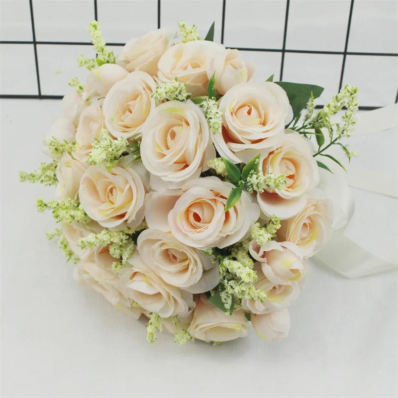 Handmade White Silk Rose Bridal Bouquet - Luzilly Bridal & Apparel