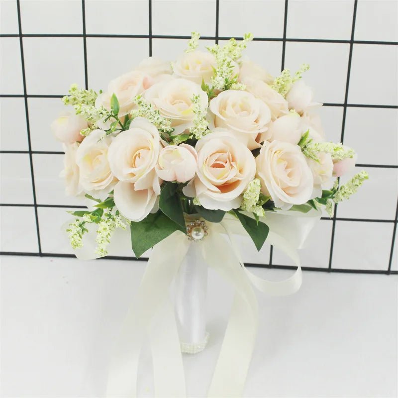 Handmade White Silk Rose Bridal Bouquet - Luzilly Bridal & Apparel