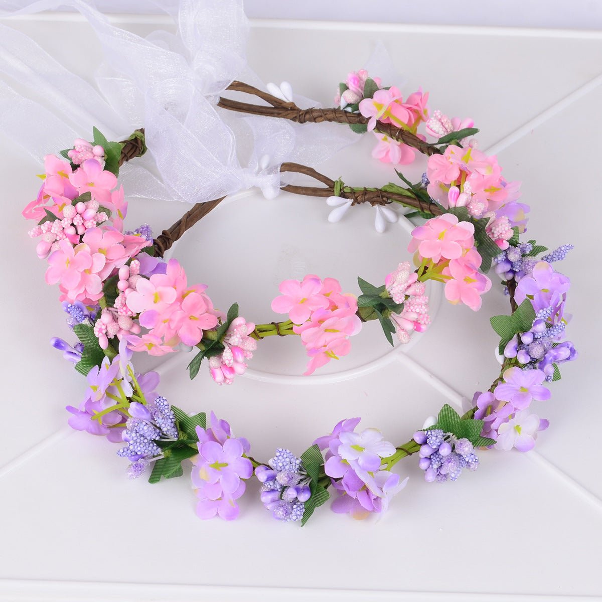 Hawaiian flower garland headband, bride's wedding headdress, bridesmaid's photo, simulated flower wreath, mini flower - Luzilly Bridal & Apparel