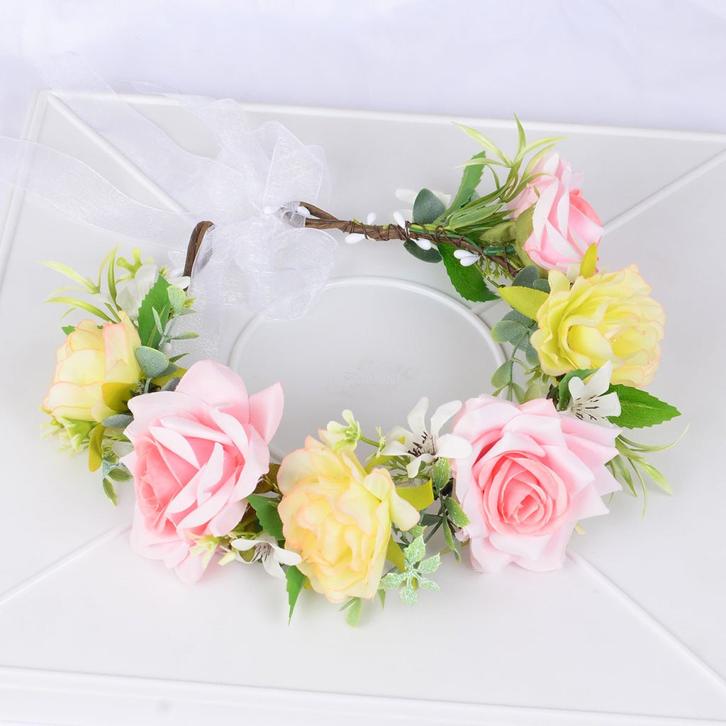 Hawaiian flower wreath headband, bride's wedding headdress, bridesmaid's photo simulation, flower hay headband - Luzilly Bridal & Apparel