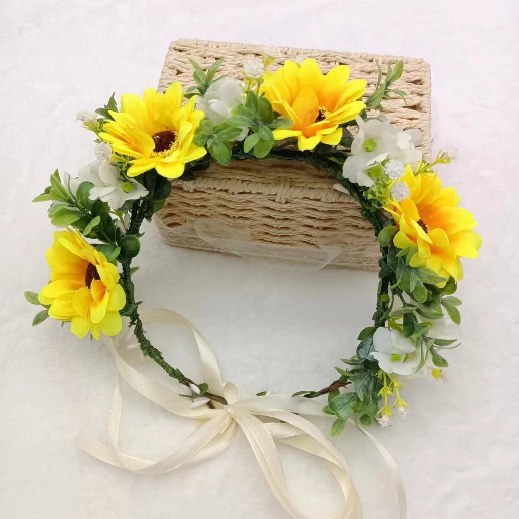 Hawaiian Sun Wreath Headwear, European and American Beautiful Bridal Hairband, Wedding Hair Ornament, Headflower - Luzilly Bridal & Apparel