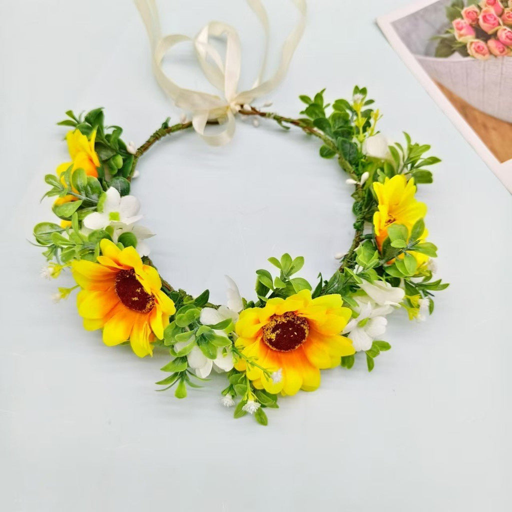Hawaiian Sun Wreath Headwear, European and American Beautiful Bridal Hairband, Wedding Hair Ornament, Headflower - Luzilly Bridal & Apparel