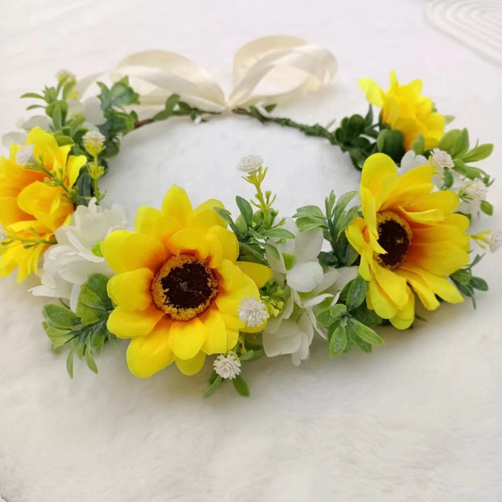 Hawaiian Sun Wreath Headwear, European and American Beautiful Bridal Hairband, Wedding Hair Ornament, Headflower - Luzilly Bridal & Apparel