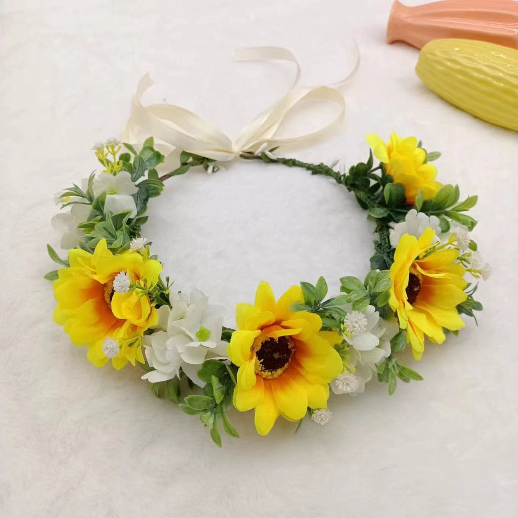Hawaiian Sun Wreath Headwear, European and American Beautiful Bridal Hairband, Wedding Hair Ornament, Headflower - Luzilly Bridal & Apparel