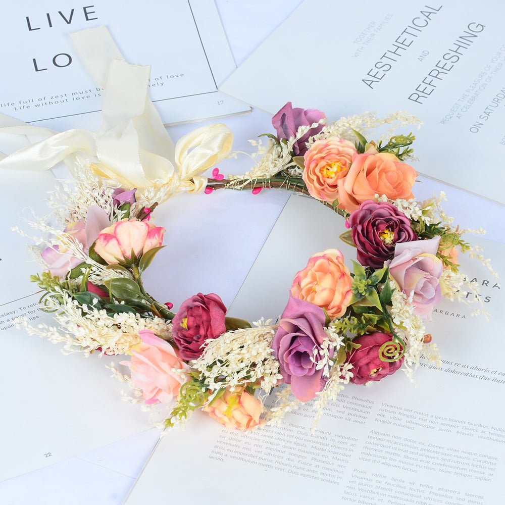 Hawaiian wreath hair band bride wedding headdress Bridesmaid photo simulation flower hay hair band - Luzilly Bridal & Apparel