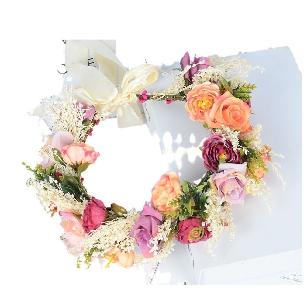 Hawaiian wreath hair band bride wedding headdress Bridesmaid photo simulation flower hay hair band - Luzilly Bridal & Apparel