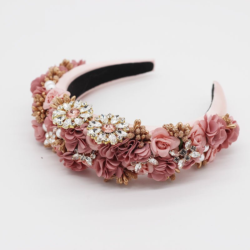 Headwear Fashion Temperament Baroque Flower Rhinestone Exaggerated Headband Sponge Bridal Hair Accessories - Luzilly Bridal & Apparel